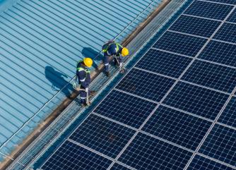 Solar panels on the roof of the Tuas factory in Singapore