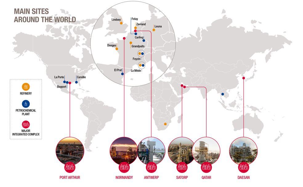 Our 6 integrated refining and petrochemicals platforms around the world