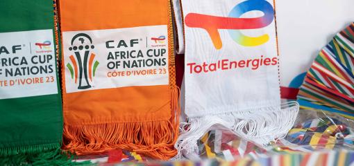 Commercial activations for the CAF Africa Cup of Nations (CAN) inside the shop of the Bonoumin service station in Abidjan