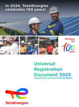 In 2024 TotalEnergies celebrates 100 years! Pioneers for 100 years. Universal Registration Document 2023 including the annual financial report